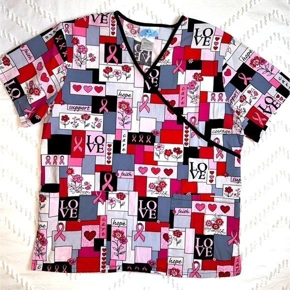 SB Scrubs Tops - SB Scrubs - Breast Cancer, Valentines scrub top‎ — sz Small